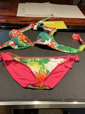 Tommy Bahama Pink & Tropical Floral Halter Bikini Set